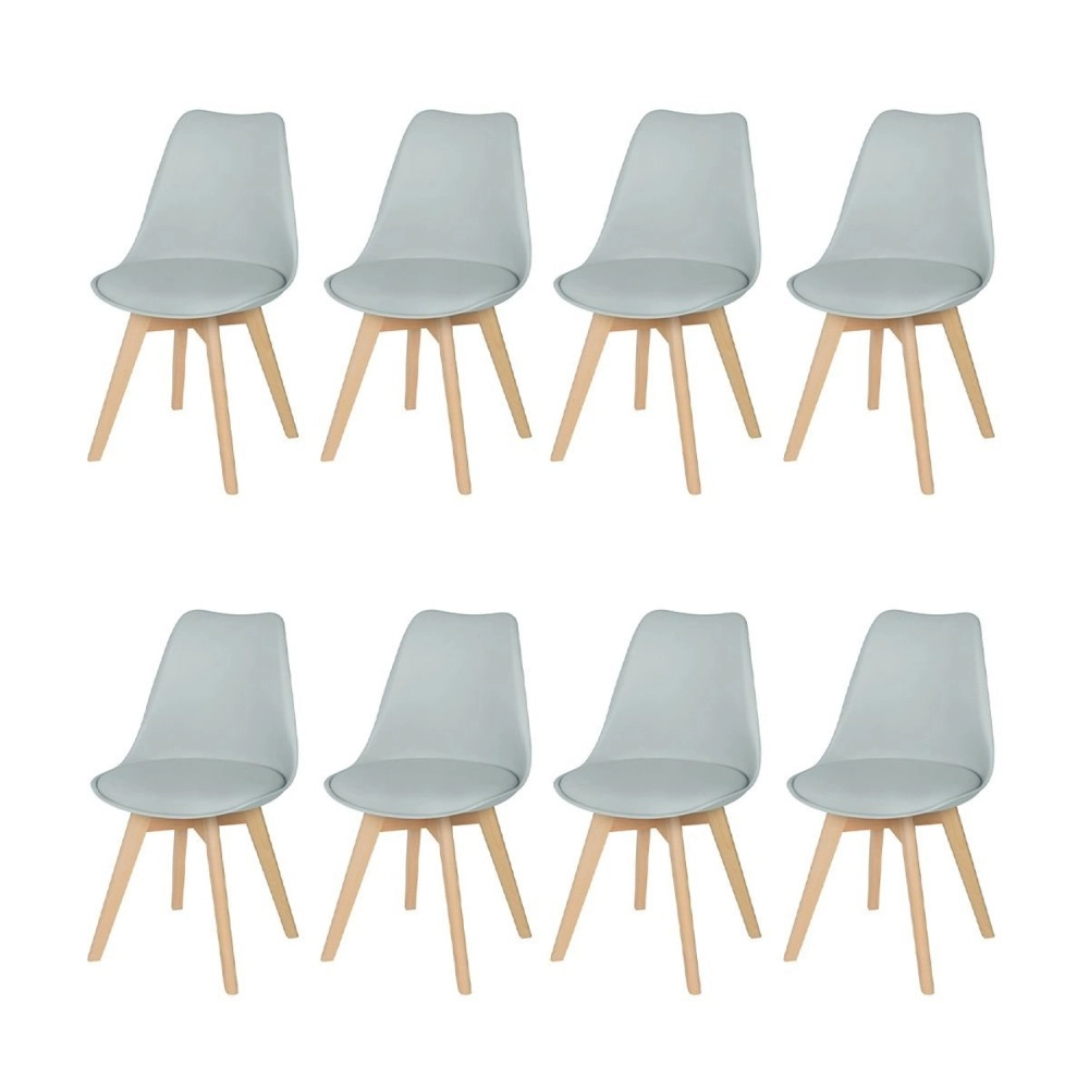 Kit 8 Cadeiras de jantar Leda com assento estofado e design moderno - Cinza claro