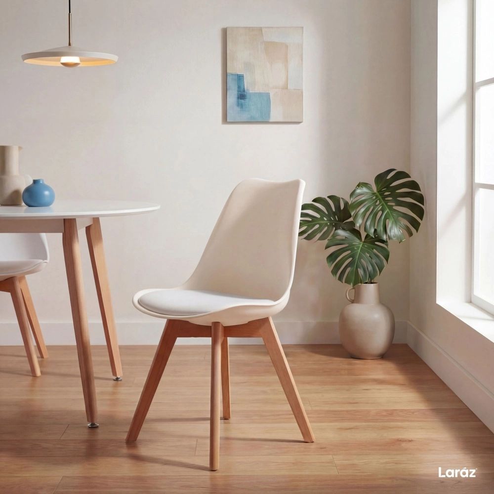 Kit 8 Cadeiras de jantar Leda com assento estofado e design moderno - Creme Kit 8 Cadeiras de jantar Leda com assento estofado e design moderno - Creme