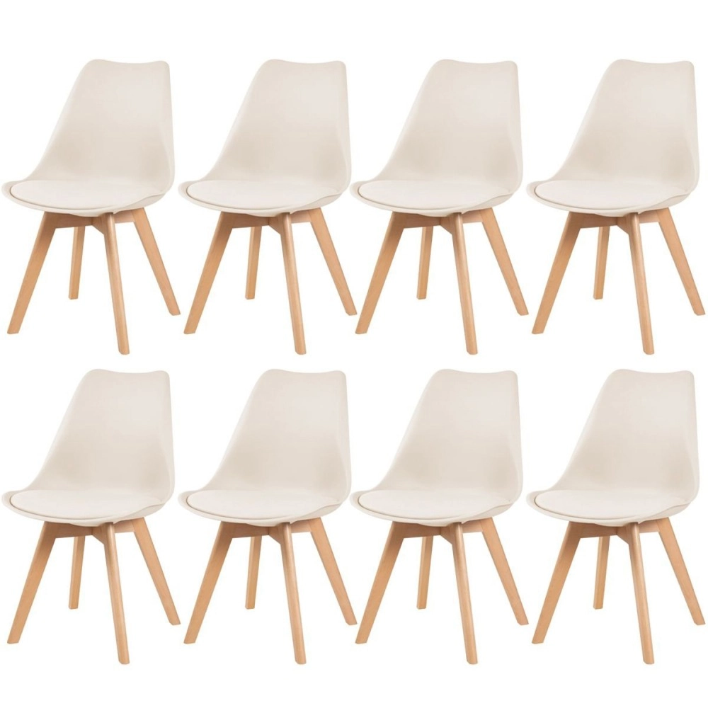 Kit 8 Cadeiras de jantar Leda com assento estofado e design moderno - Creme Kit 8 Cadeiras de jantar Leda com assento estofado e design moderno - Creme