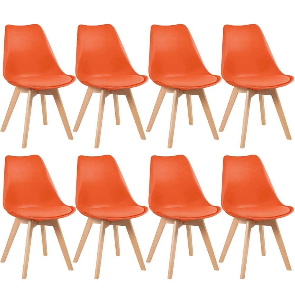 Kit 8 Cadeiras de jantar Leda com assento estofado e design moderno - Laranja Kit 8 Cadeiras de jantar Leda com assento estofado e design moderno - Laranja