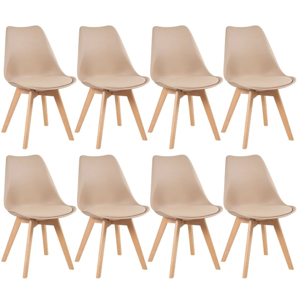 Kit 8 Cadeiras de jantar Leda com assento estofado e design moderno - Nude Kit 8 Cadeiras de jantar Leda com assento estofado e design moderno - Nude