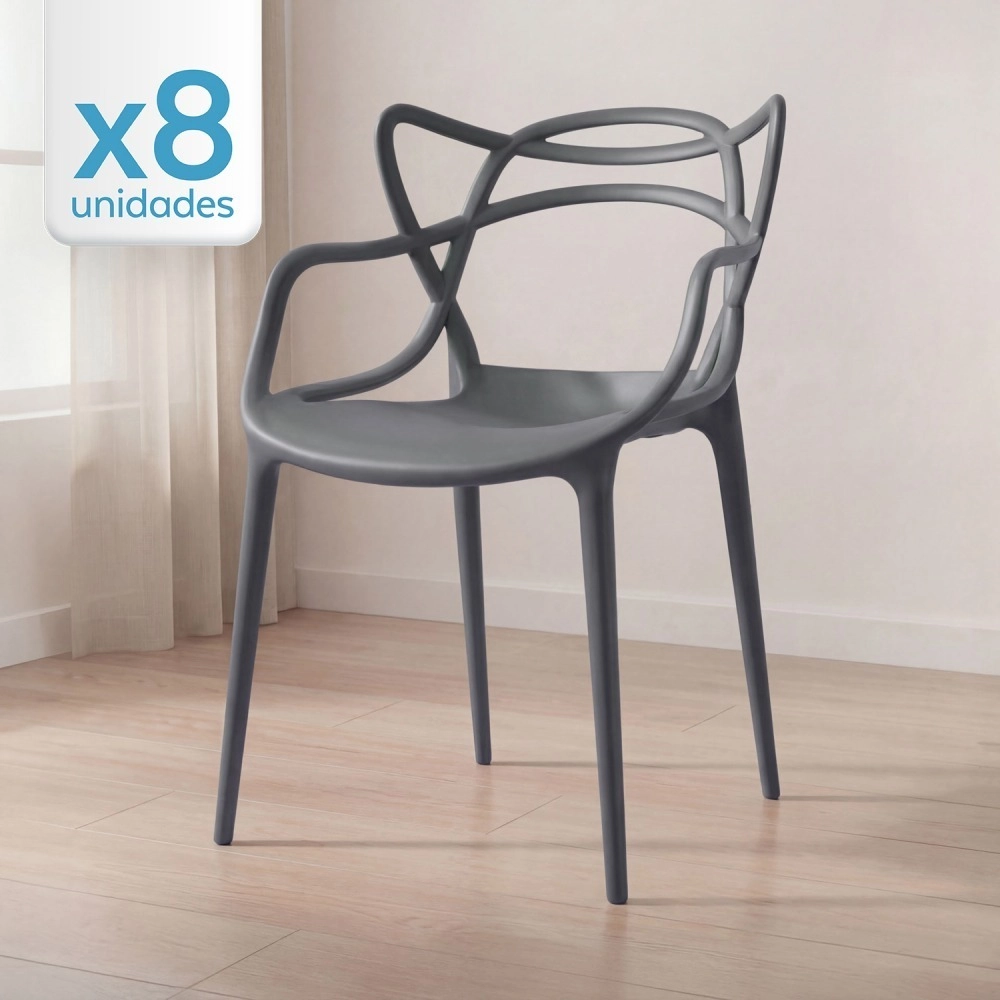 Kit 8 Cadeiras de jantar Master Allegra Design Moderno em Polipropileno - Cinza escuro