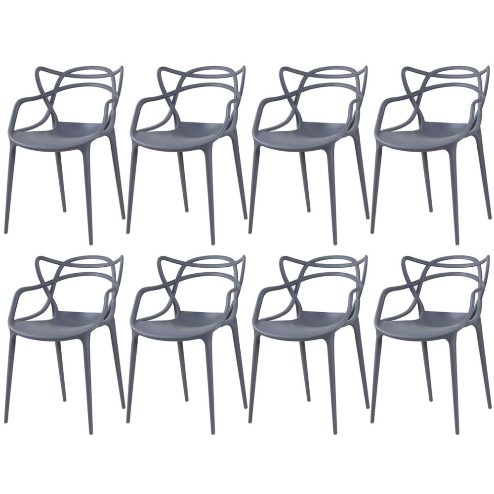 Kit 8 Cadeiras de jantar Master Allegra Design Moderno em Polipropileno - Cinza escuro