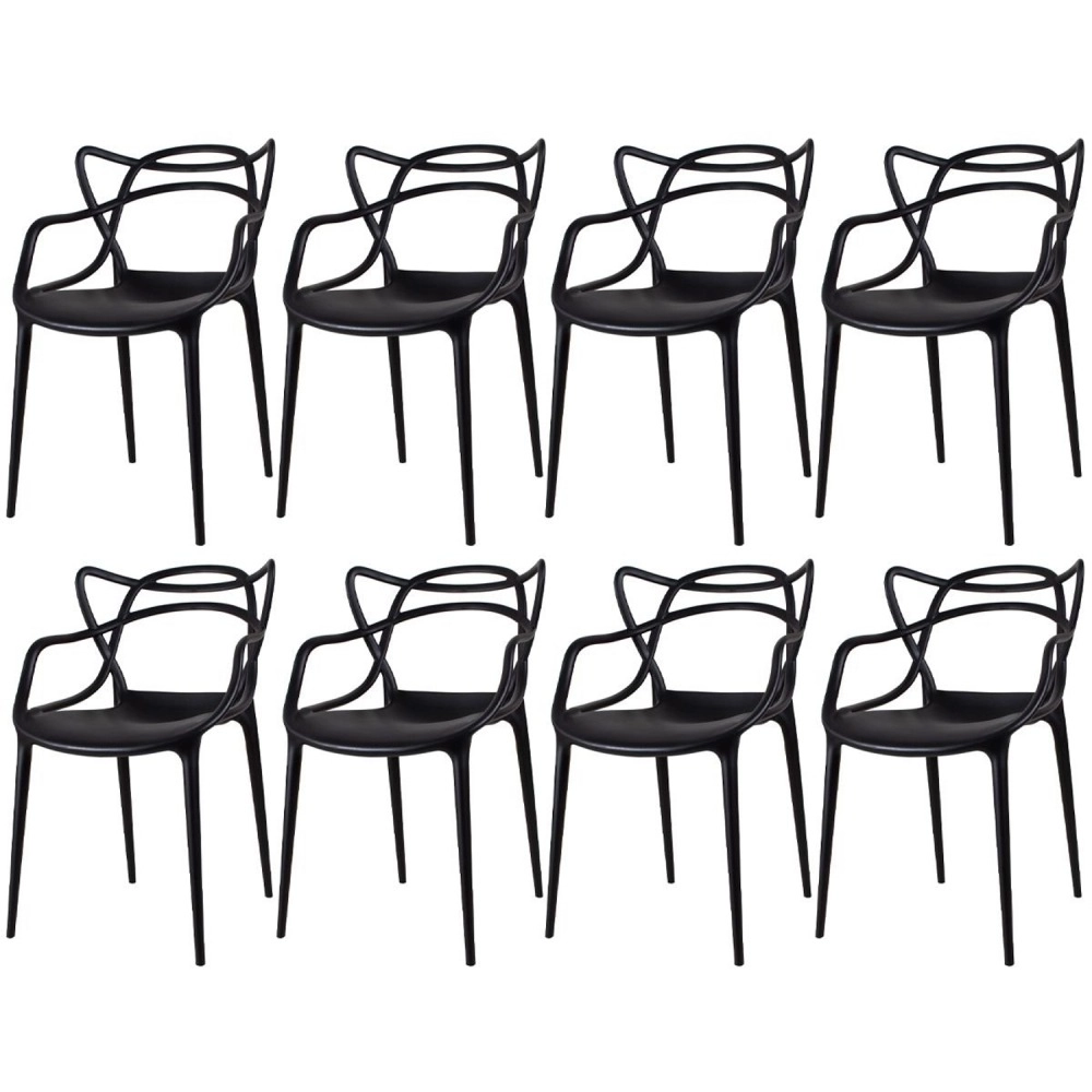 Kit 8 Cadeiras de jantar Master Allegra Design Moderno em Polipropileno - Preto