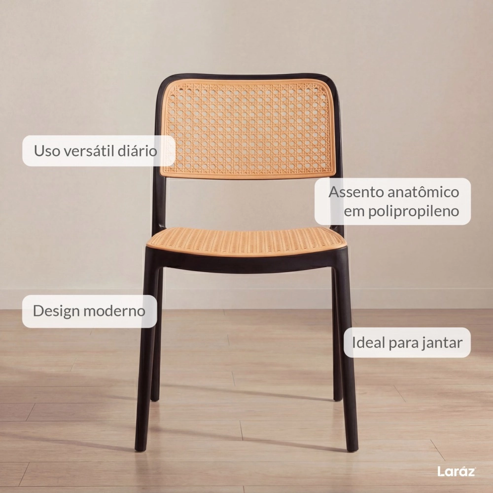 Kit 8 Cadeiras de jantar Maya com design moderno e assento confortável - Preto