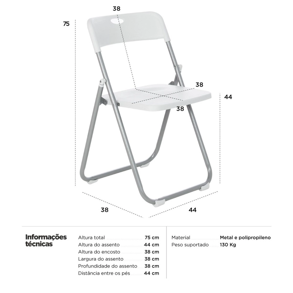 Kit 8 cadeiras dobrável Fort para restaurante e espaços comerciais – Branco