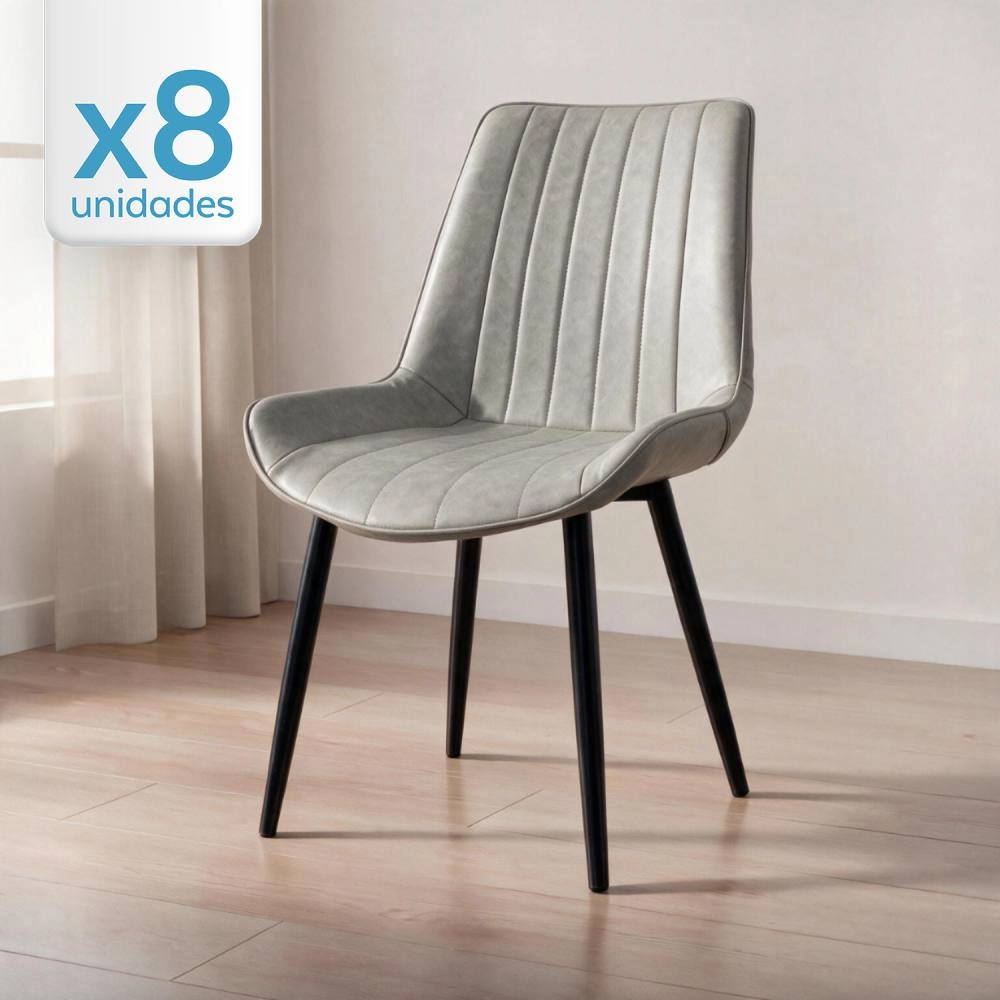 Kit 8 Cadeiras estofada Chicago com design industrial – Cinza Claro Kit 8 Cadeiras estofada Chicago com design industrial – Cinza Claro