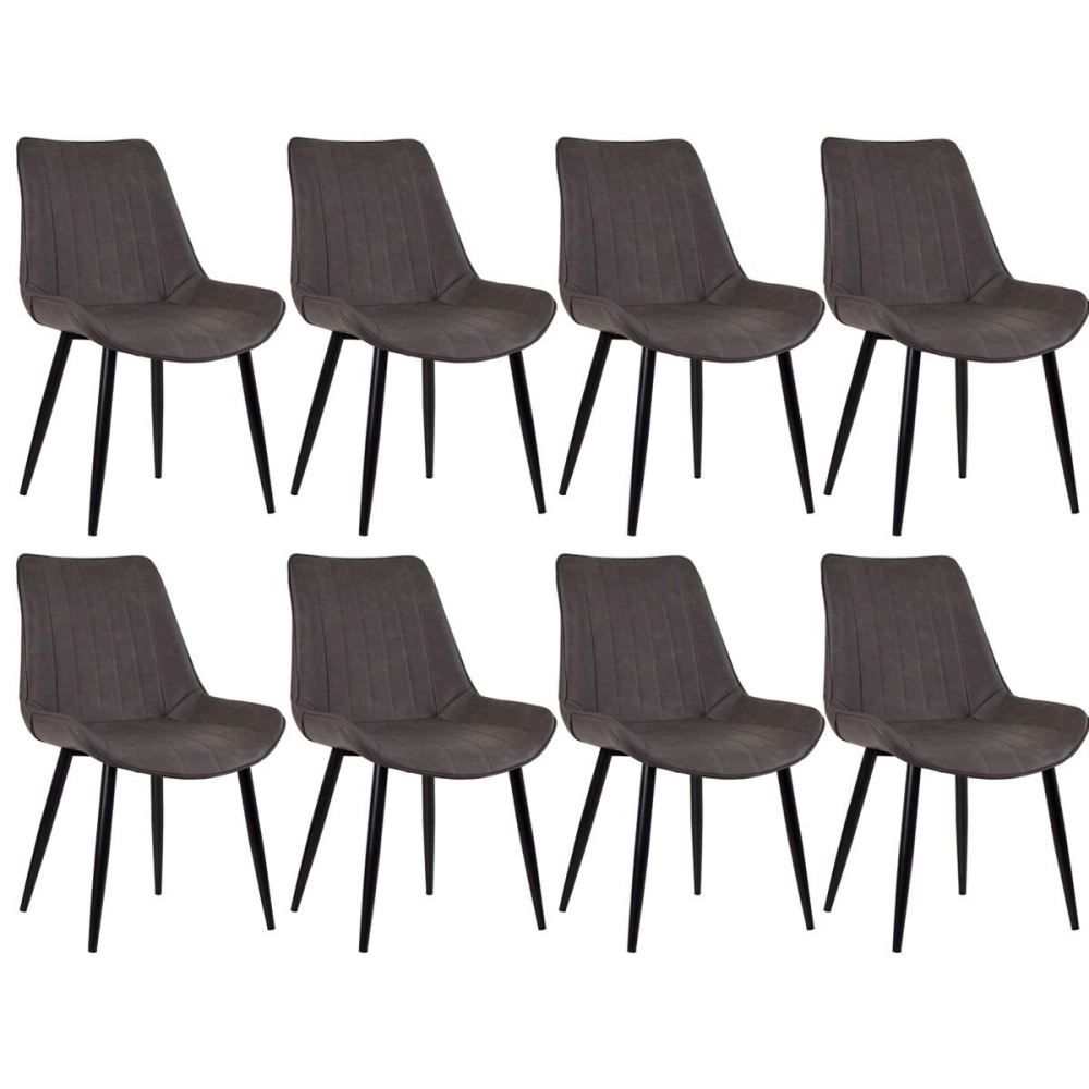 Kit 8 Cadeiras estofada Chicago com design industrial - Marrom Vintage