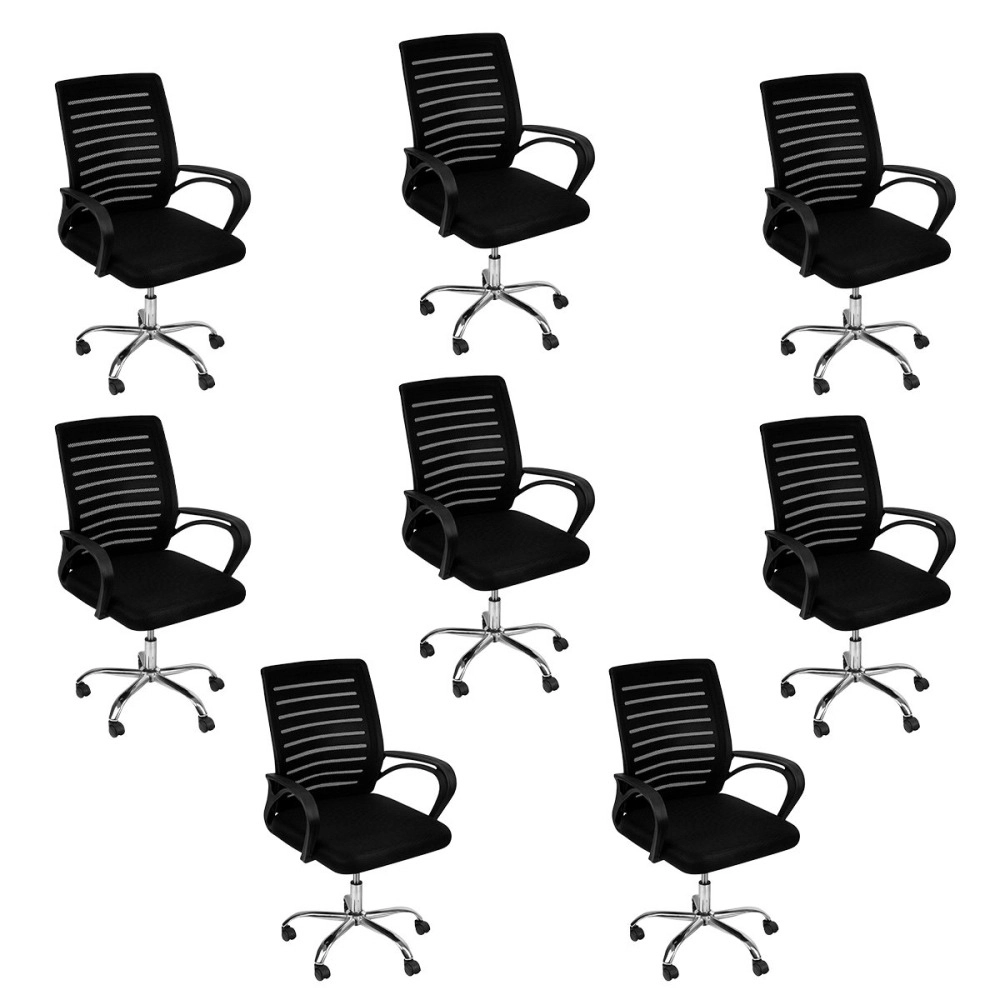 Kit 8 Cadeiras Office Escritório Base Rodízios Giratória Viena, Preto