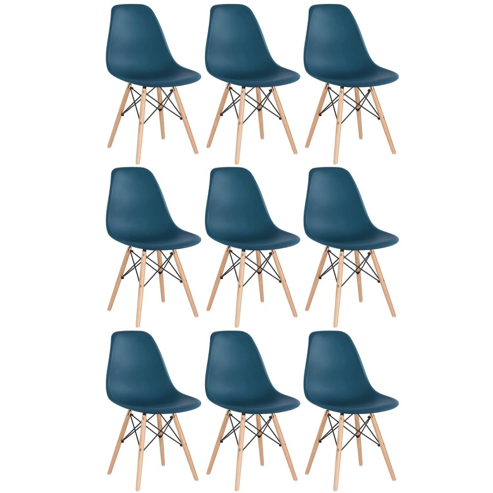 Kit 9 Cadeiras de jantar Charles Eames Eiffel DSW em Polipropileno - Azul petróleo Kit 9 Cadeiras de jantar Charles Eames Eiffel DSW em Polipropileno - Azul petróleo