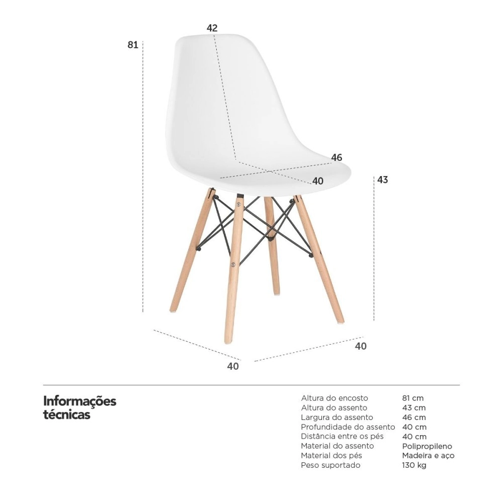 Kit 9 Cadeiras de jantar Charles Eames Eiffel DSW em Polipropileno - Branco Kit 9 Cadeiras de jantar Charles Eames Eiffel DSW em Polipropileno - Branco