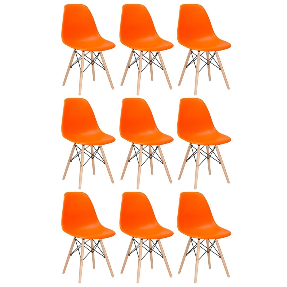 Kit 9 Cadeiras de jantar Charles Eames Eiffel DSW em Polipropileno - Laranja Kit 9 Cadeiras de jantar Charles Eames Eiffel DSW em Polipropileno - Laranja