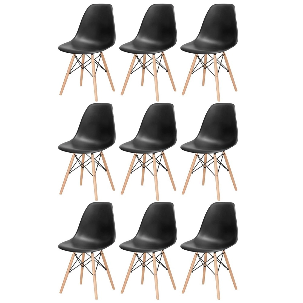 Kit 9 Cadeiras de jantar Charles Eames Eiffel DSW em Polipropileno - Preto Kit 9 Cadeiras de jantar Charles Eames Eiffel DSW em Polipropileno - Preto