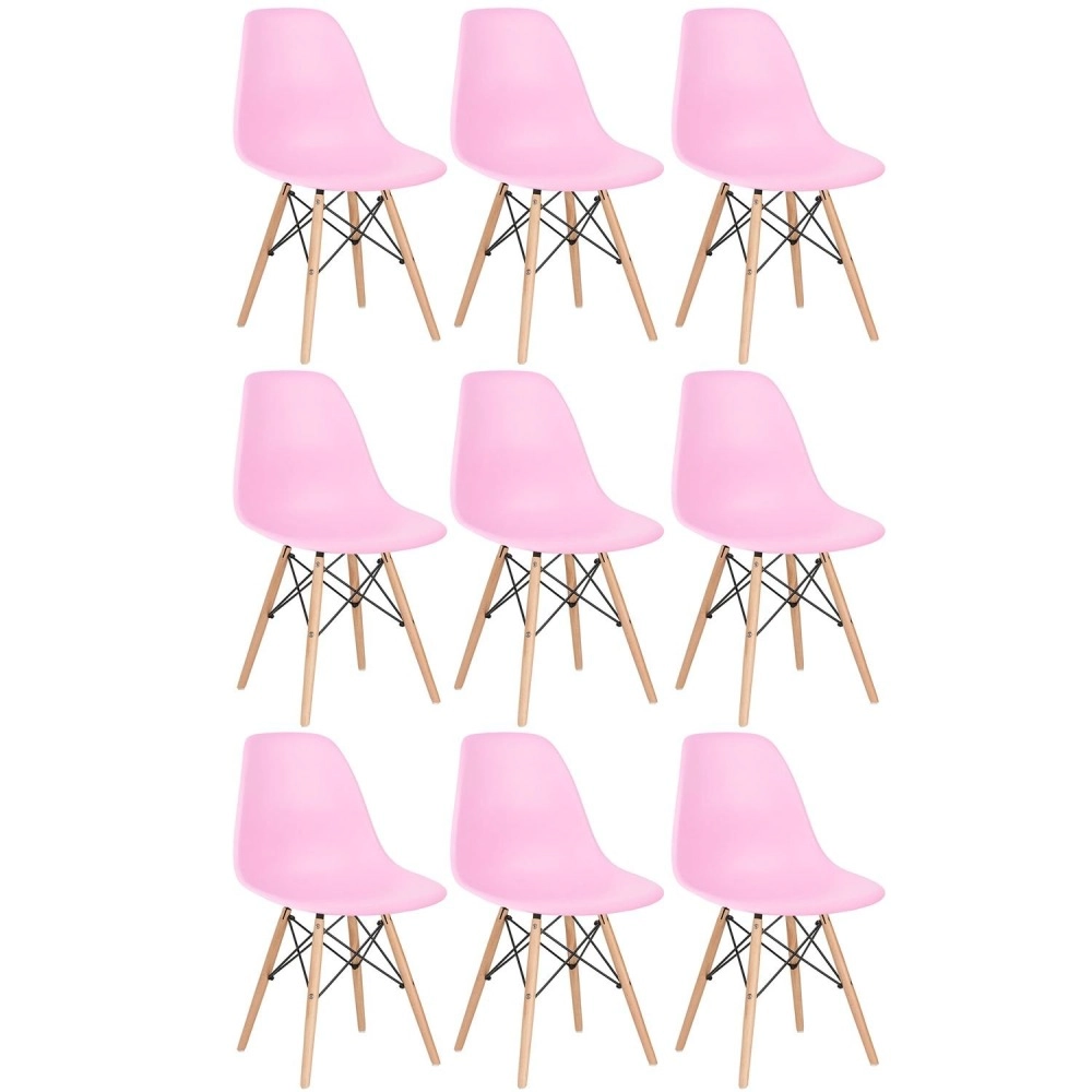 Kit 9 Cadeiras de jantar Charles Eames Eiffel DSW em Polipropileno - Rosa claro Kit 9 Cadeiras de jantar Charles Eames Eiffel DSW em Polipropileno - Rosa claro
