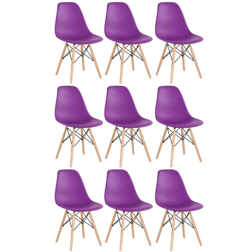 Kit 9 Cadeiras de jantar Charles Eames Eiffel DSW em Polipropileno - Roxo