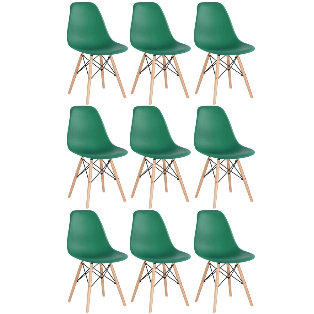 Kit 9 Cadeiras de jantar Charles Eames Eiffel DSW em Polipropileno - Verde escuro