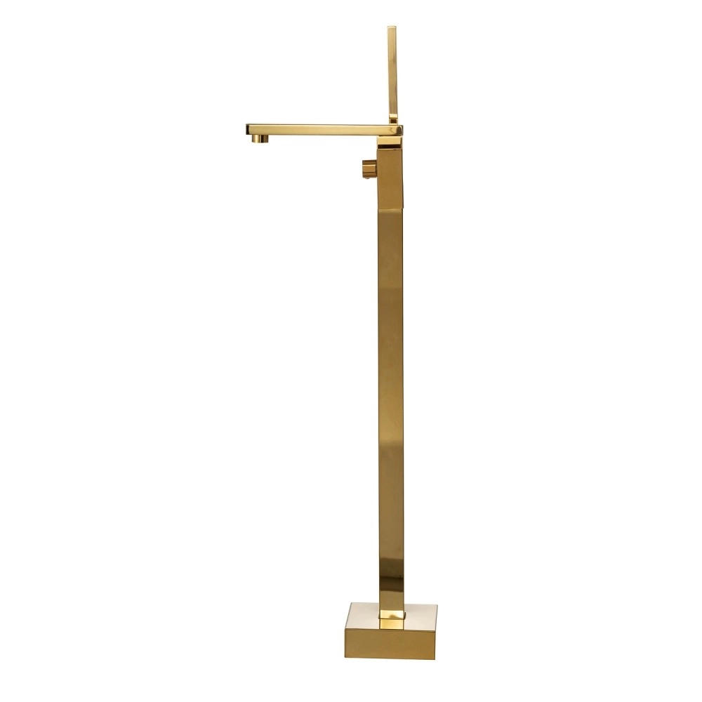 Kit Banheira de Imersão Acrílico 165 cm Azurita e Misturador de Piso Monocomando - Branco e Dourado
