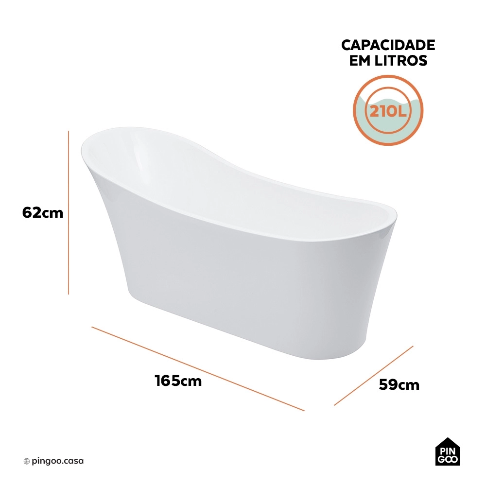 Kit Banheira de Imersão Acrílico 165 cm Azurita e Misturador de Piso Monocomando - Branco e Dourado Rose