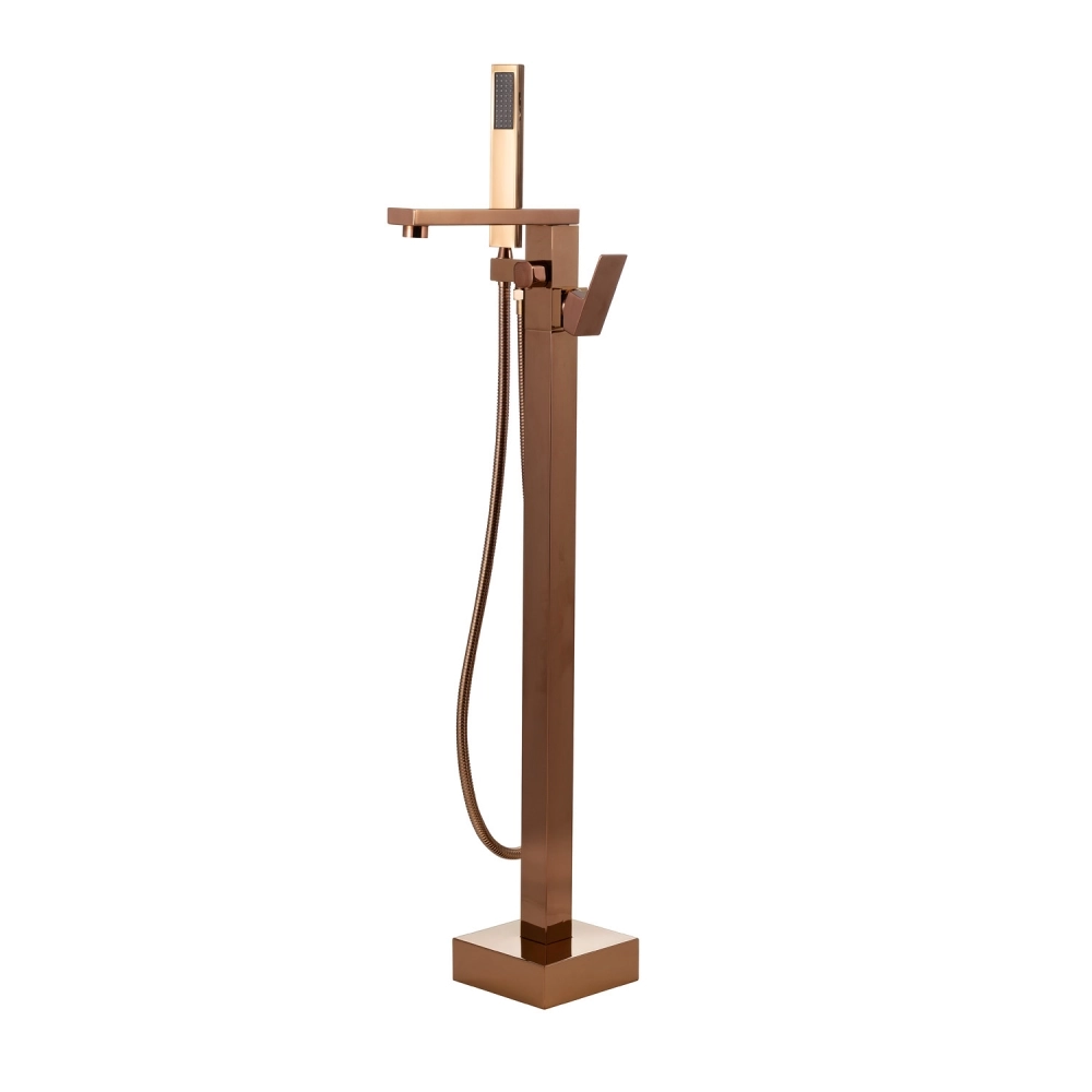 Kit Banheira de Imersão Acrílico 165 cm Azurita e Misturador de Piso Monocomando - Branco e Dourado Rose