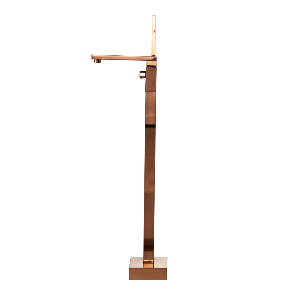 Kit Banheira de Imersão Acrílico 165 cm Azurita e Misturador de Piso Monocomando - Branco e Dourado Rose