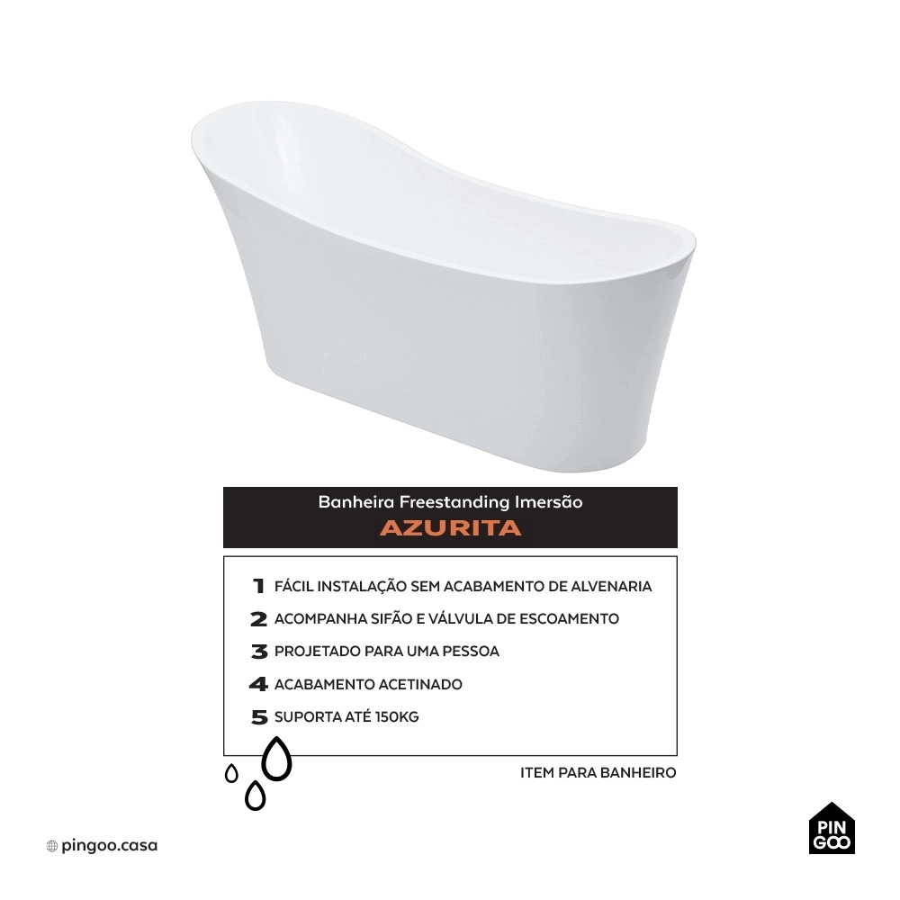 Kit Banheira de Imersão Acrílico 165 cm Azurita e Misturador de Piso Monocomando - Branco e Prata Cromado