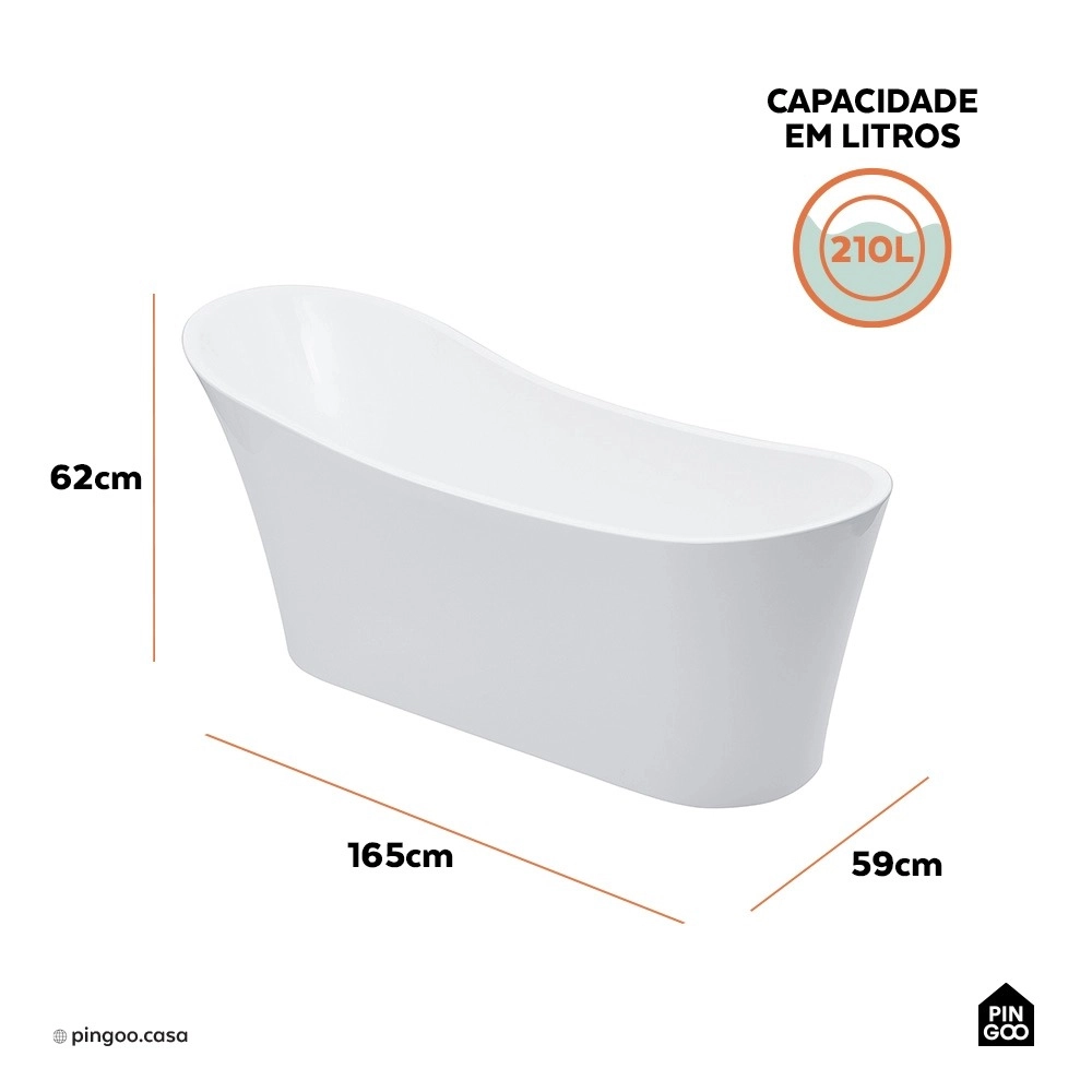 Kit Banheira de Imersão Acrílico 165 cm Azurita e Misturador de Piso Monocomando - Branco e Prata Cromado