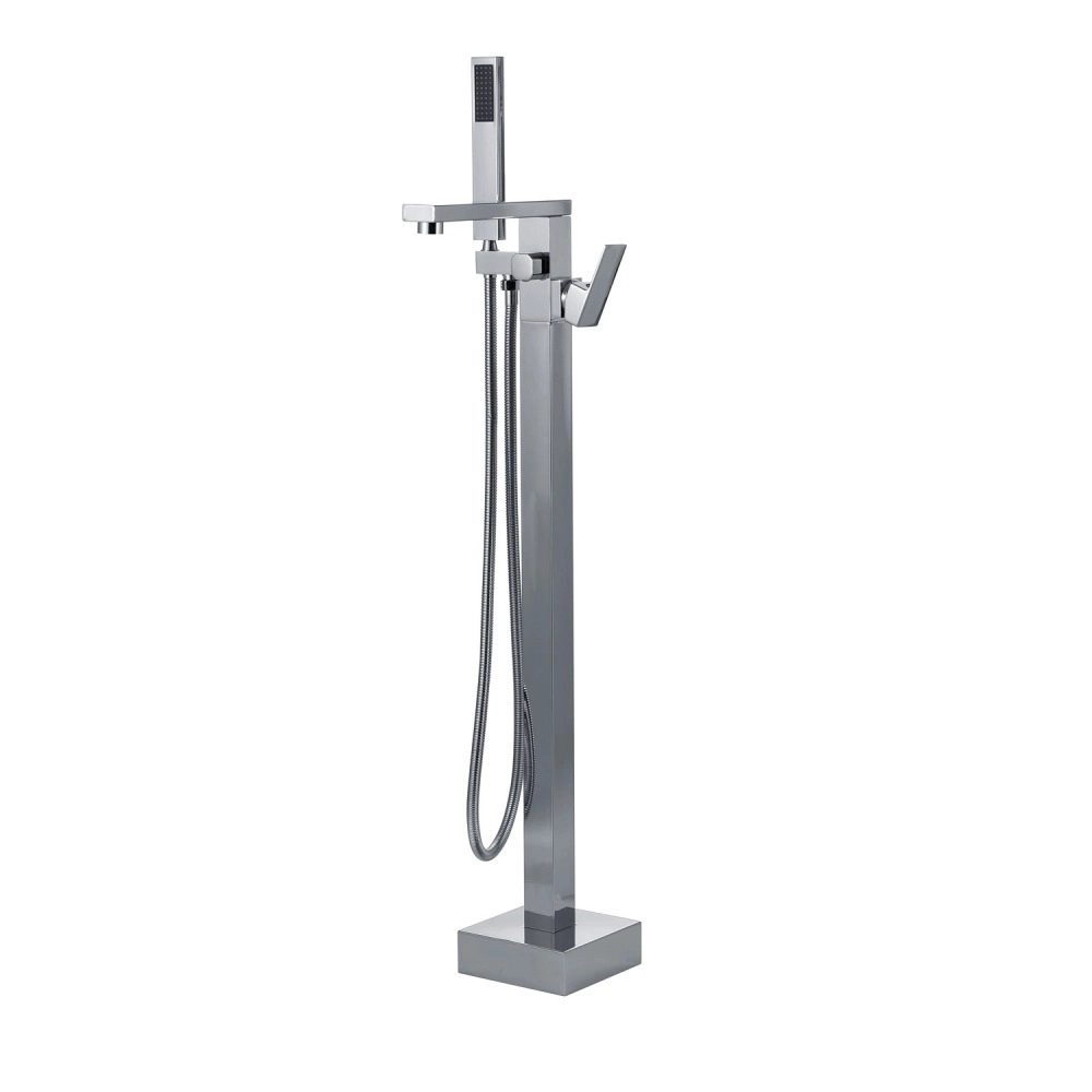 Kit Banheira de Imersão Acrílico 165 cm Azurita e Misturador de Piso Monocomando - Branco e Prata Cromado