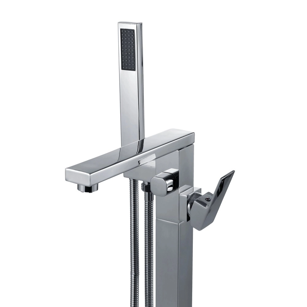 Kit Banheira de Imersão Acrílico 165 cm Azurita e Misturador de Piso Monocomando - Branco e Prata Cromado