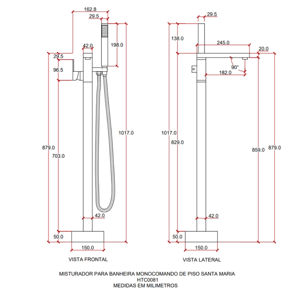 Kit Banheira de Imersão Acrílico 165 cm Azurita e Misturador de Piso Monocomando - Branco e Prata Cromado