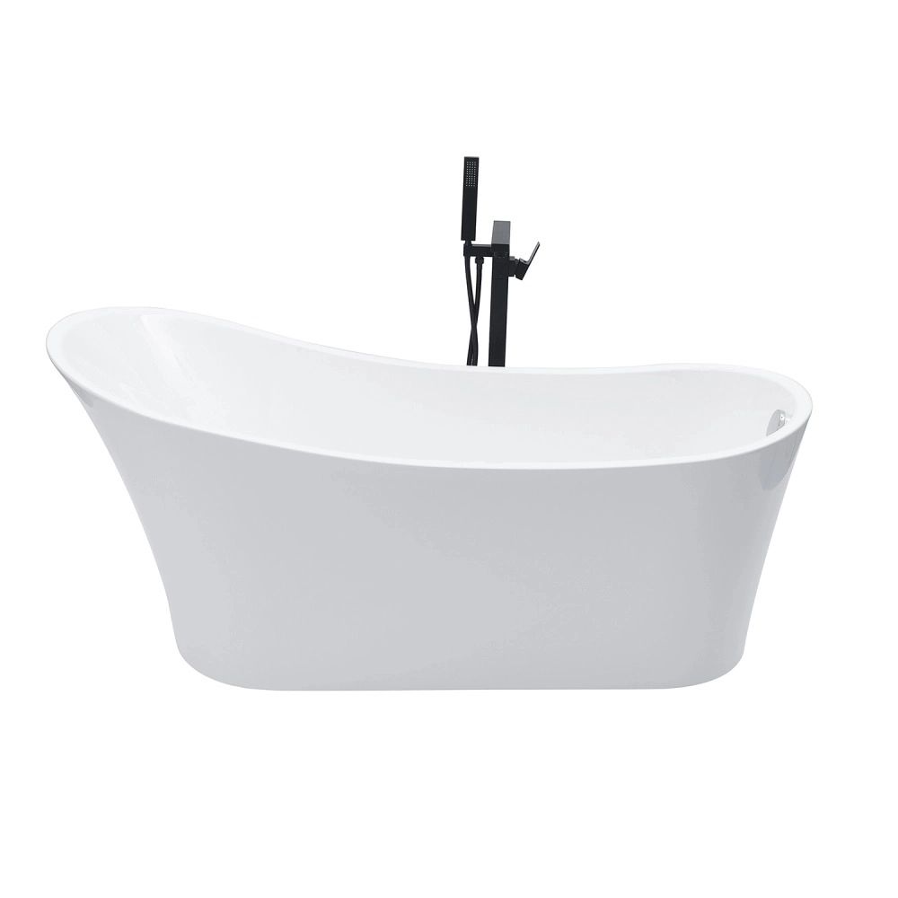 Kit Banheira de Imersão Acrílico 165 cm Azurita e Misturador de Piso Monocomando - Branco e Preto