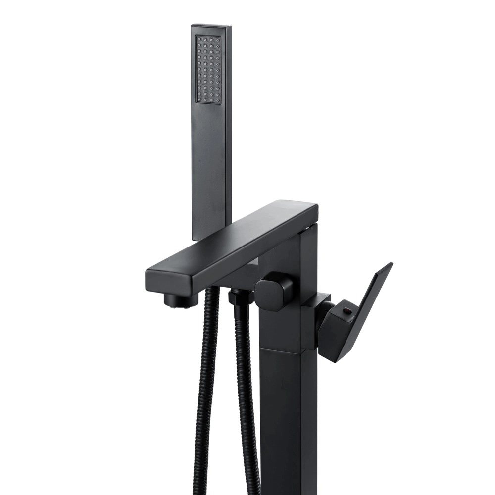 Kit Banheira de Imersão Acrílico 165 cm Azurita e Misturador de Piso Monocomando - Branco e Preto