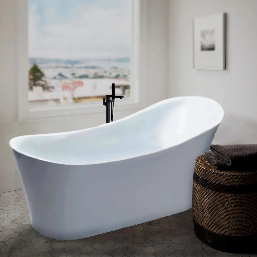 Kit Banheira de Imersão Acrílico 165 cm Azurita e Misturador de Piso Monocomando - Branco e Preto