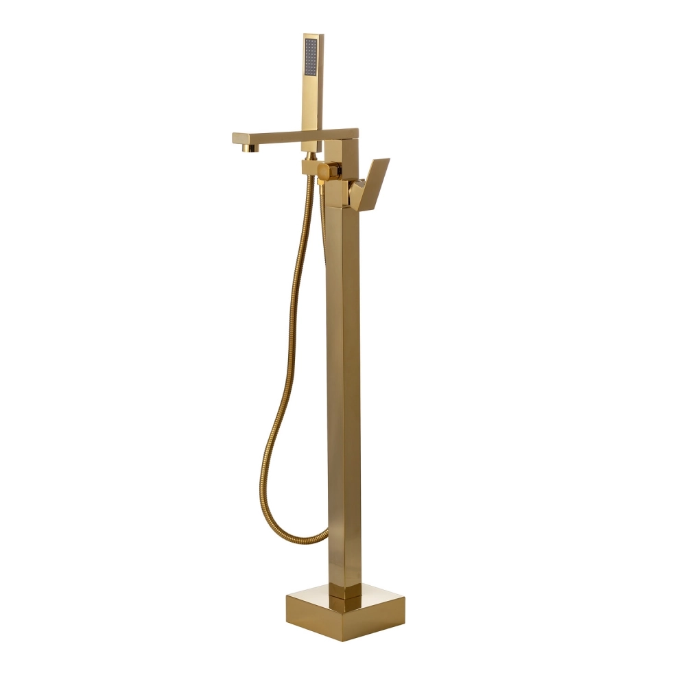 Kit Banheira de Imersão Acrílico 170 cm Rubi e Misturador de Piso Monocomando - Branco e Dourado