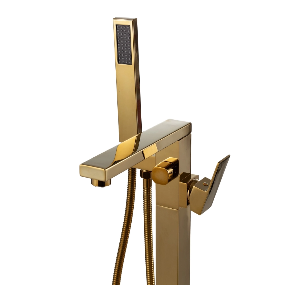 Kit Banheira de Imersão Acrílico 170 cm Rubi e Misturador de Piso Monocomando - Branco e Dourado