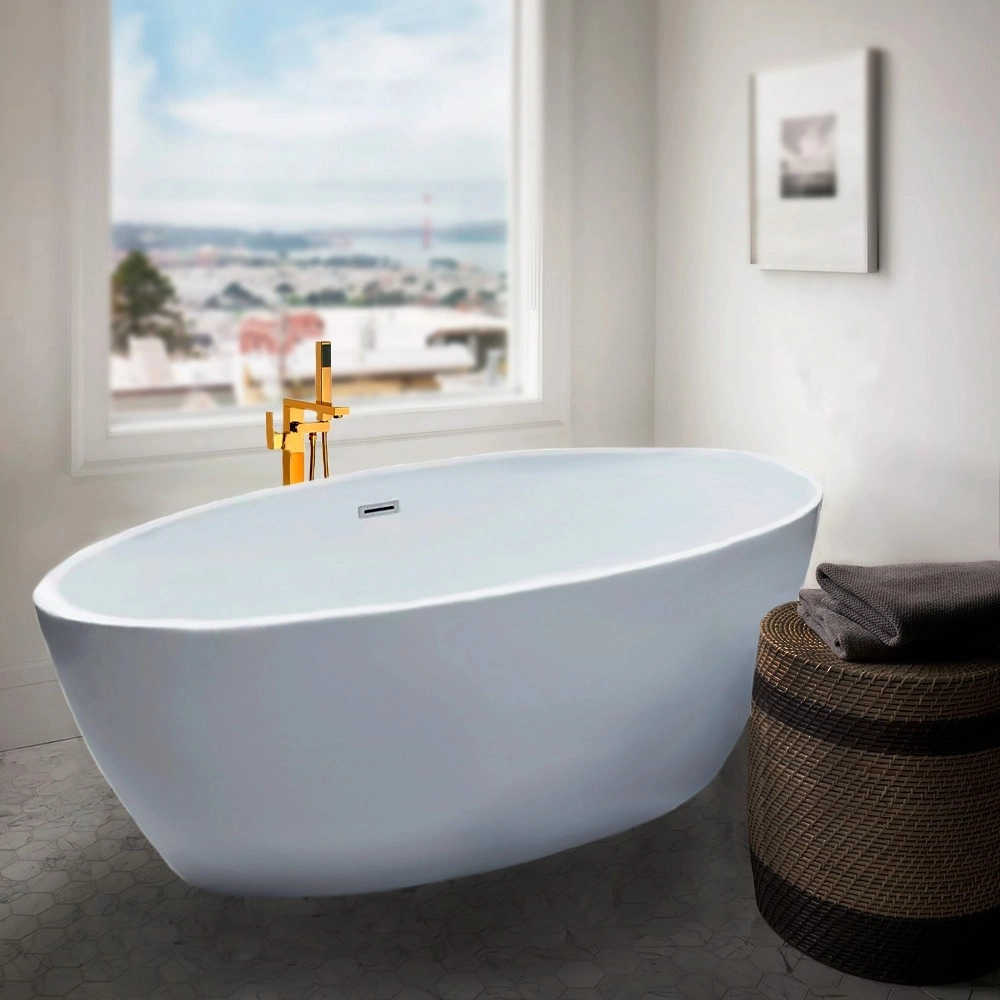 Kit Banheira de Imersão Acrílico 170 cm Rubi e Misturador de Piso Monocomando - Branco e Dourado