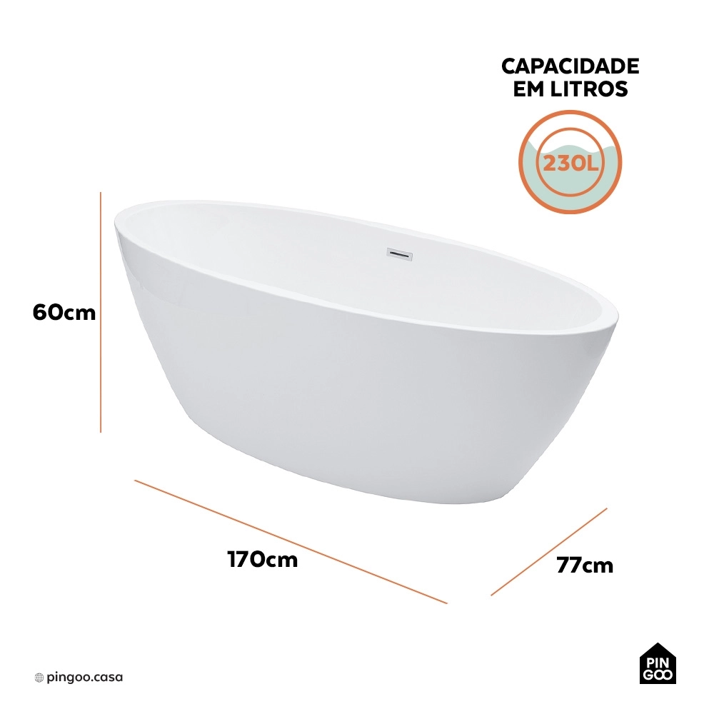 Kit Banheira de Imersão Acrílico 170 cm Rubi e Misturador de Piso Monocomando - Branco e Prata Cromado
