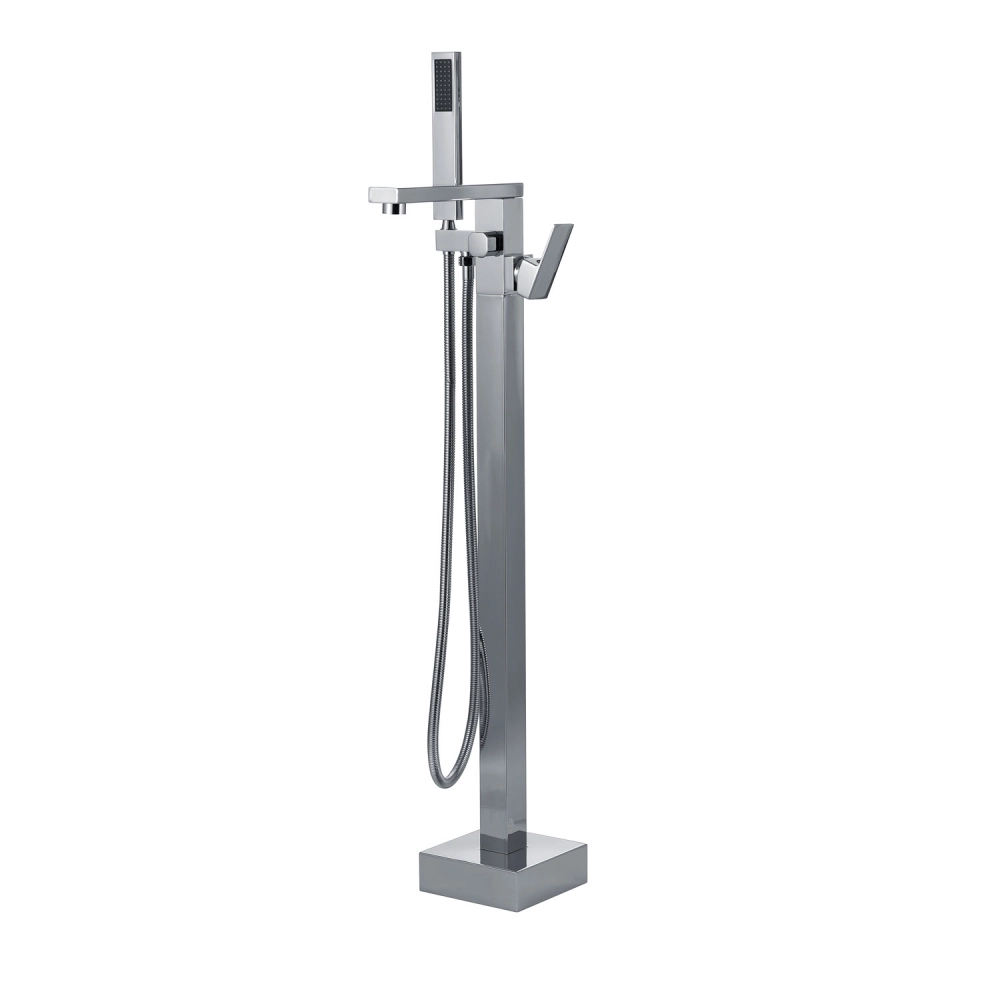 Kit Banheira de Imersão Acrílico 170 cm Rubi e Misturador de Piso Monocomando - Branco e Prata Cromado