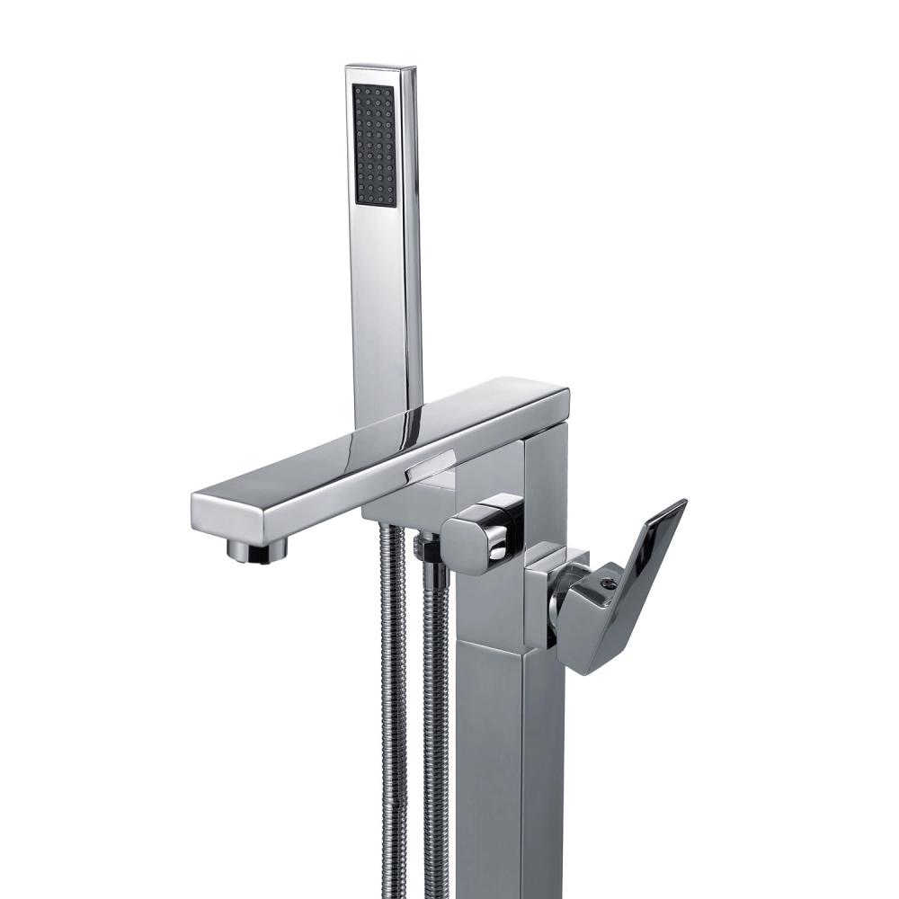 Kit Banheira de Imersão Acrílico 170 cm Rubi e Misturador de Piso Monocomando - Branco e Prata Cromado