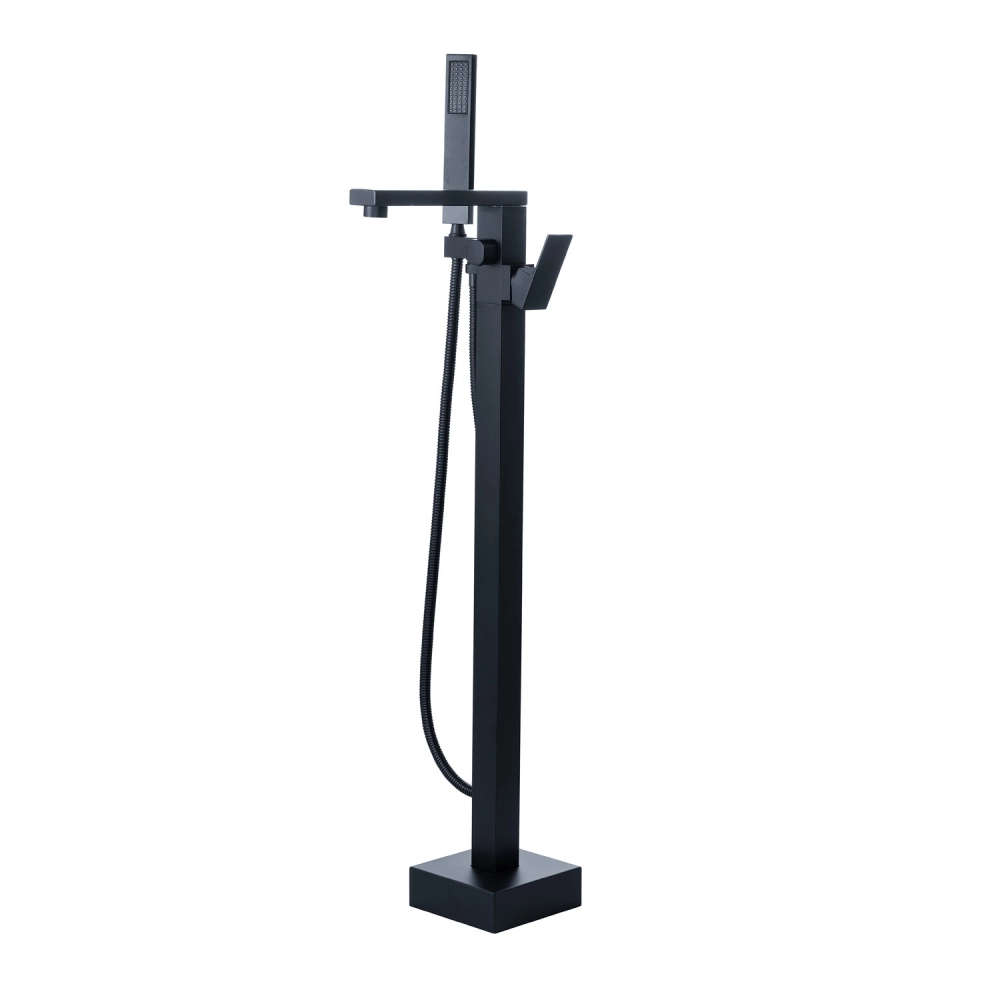 Kit Banheira de Imersão Acrílico 170 cm Rubi e Misturador de Piso Monocomando - Branco e Preto