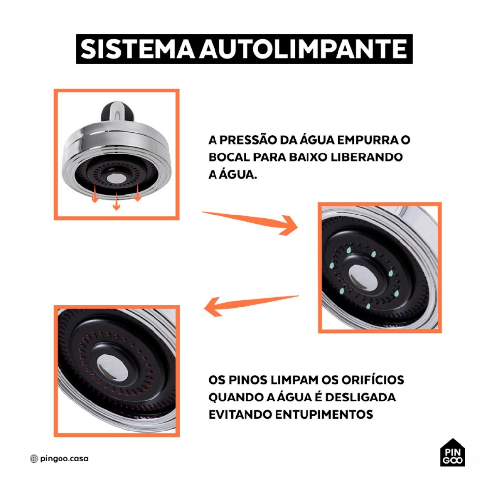 Kit Chuveiro Autolimpante Redondo de Parede Mauá com Desviador Mundaú e Ducha Manual Piraju Pingoo.casa - Prata