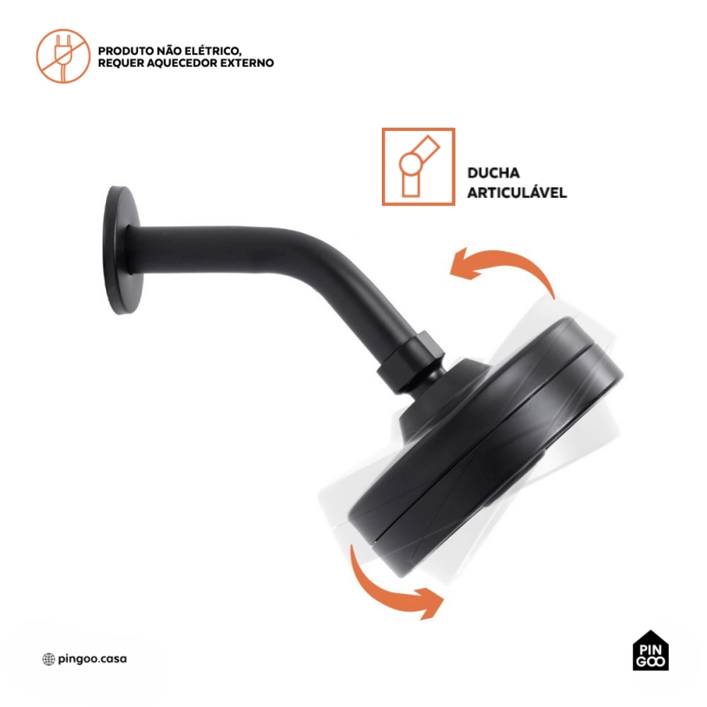 Kit Chuveiro Autolimpante Redondo de Parede Mauá com Desviador Mundaú e Ducha Manual Piraju Pingoo.casa - Preto