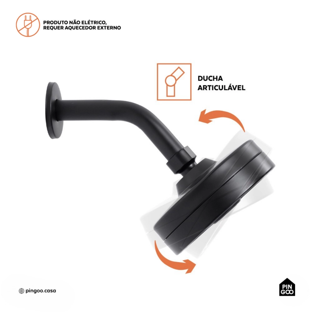 Kit Chuveiro Autolimpante Redondo de Parede Mauá com Desviador Mundaú e Ducha Manual Aruanã Pingoo.casa - Preto