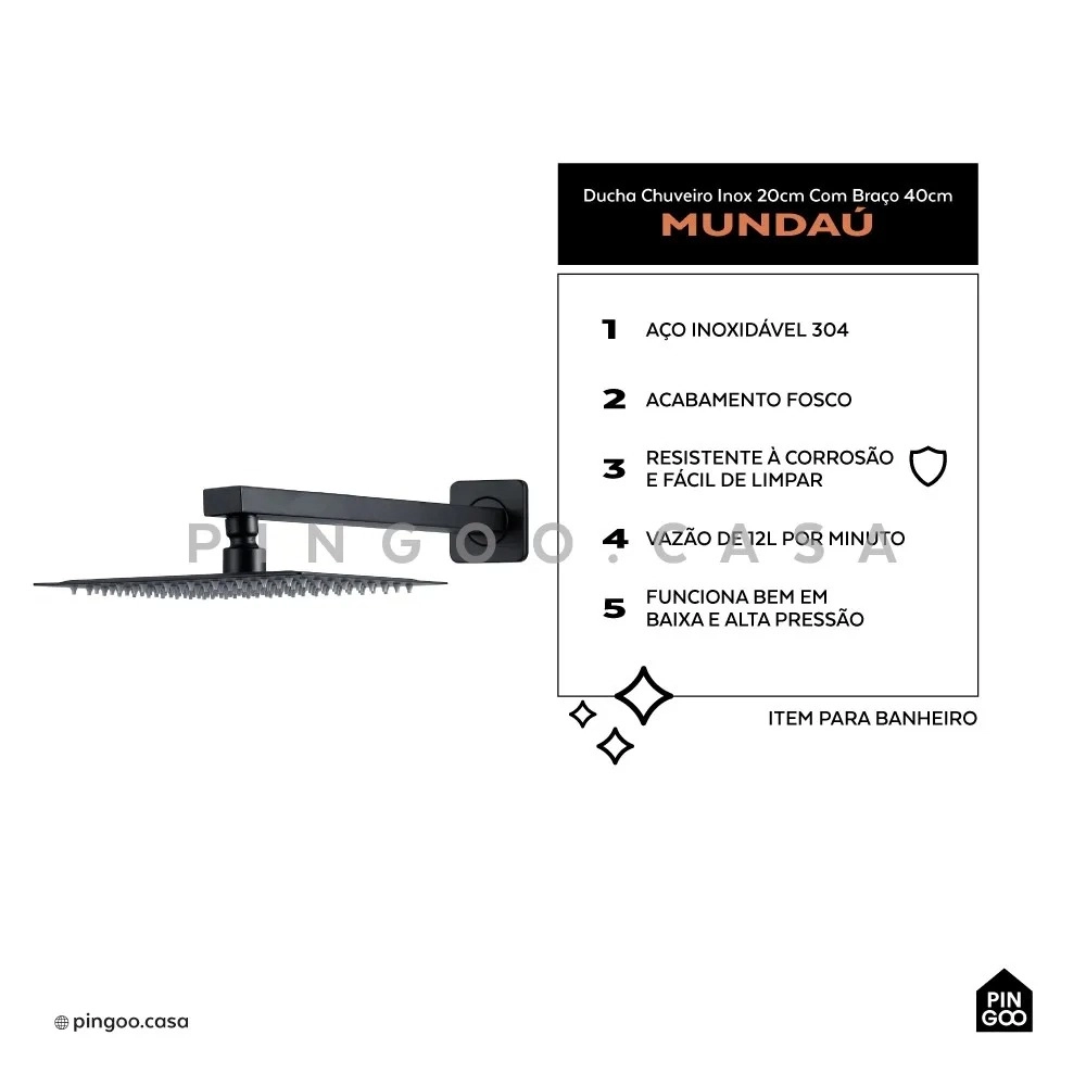 Kit Chuveiro Mundaú e Misturador Preto