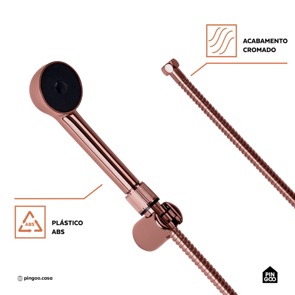 Kit Chuveiro Redondo Curuá 20cm com Desviador Mundaú e Ducha Manual Piraju Pingoo.casa - Dourado Rose Kit Chuveiro Redondo Curuá 20cm com Desviador Mundaú e Ducha Manual Piraju Pingoo.casa - Dourado Rose