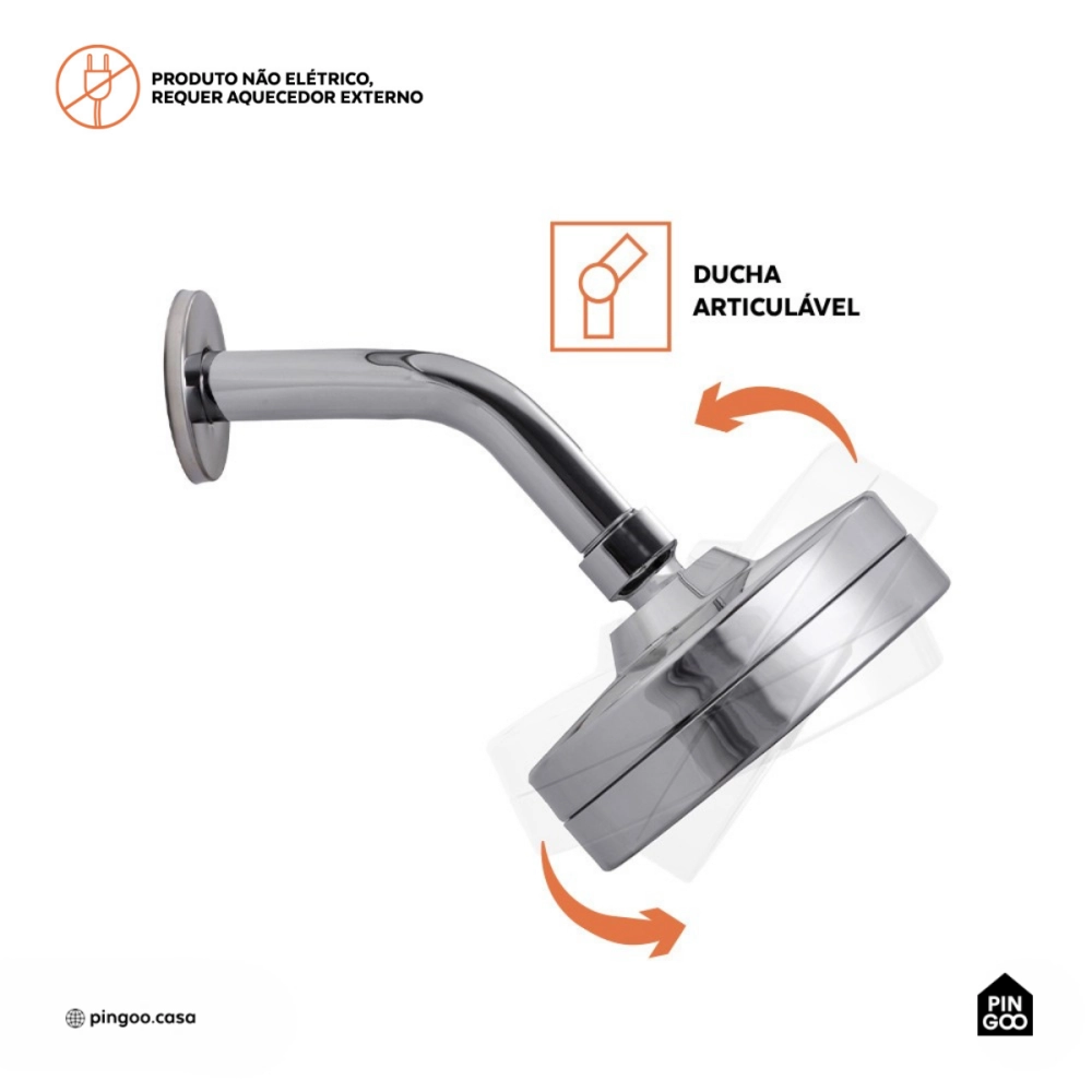 Kit Chuveiro Autolimpante Redondo de Parede Mauá com Desviador Mundaú e Ducha Manual Aruanã Pingoo.casa - Prata 