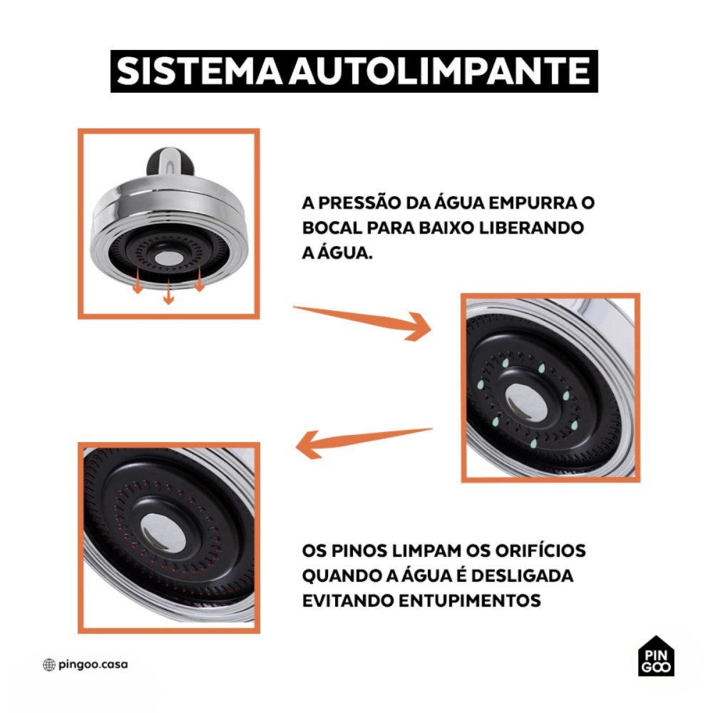 Kit Chuveiro Autolimpante Redondo de Parede Mauá com Desviador Mundaú e Ducha Manual Aruanã Pingoo.casa - Prata 