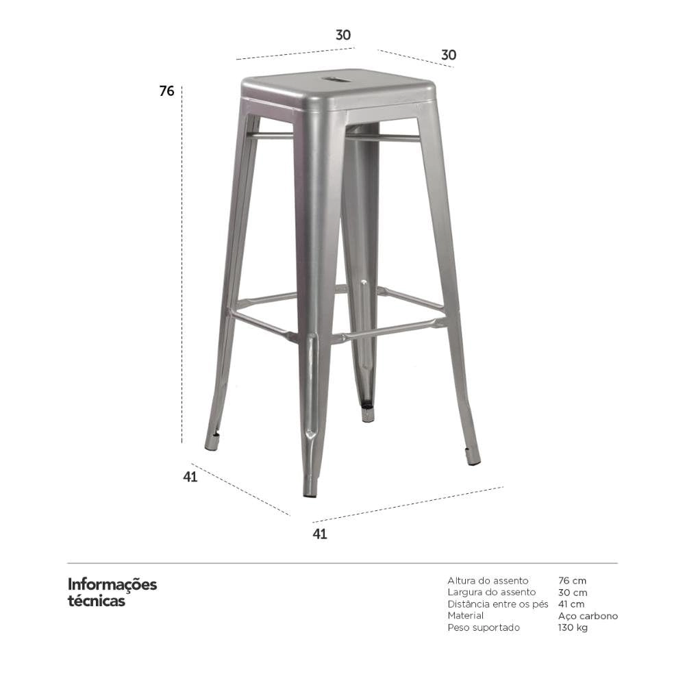 Kit com 2 Banquetas altas para bancada Iron Tolix 76 cm - Prata Kit com 2 Banquetas altas para bancada Iron Tolix 76 cm - Prata