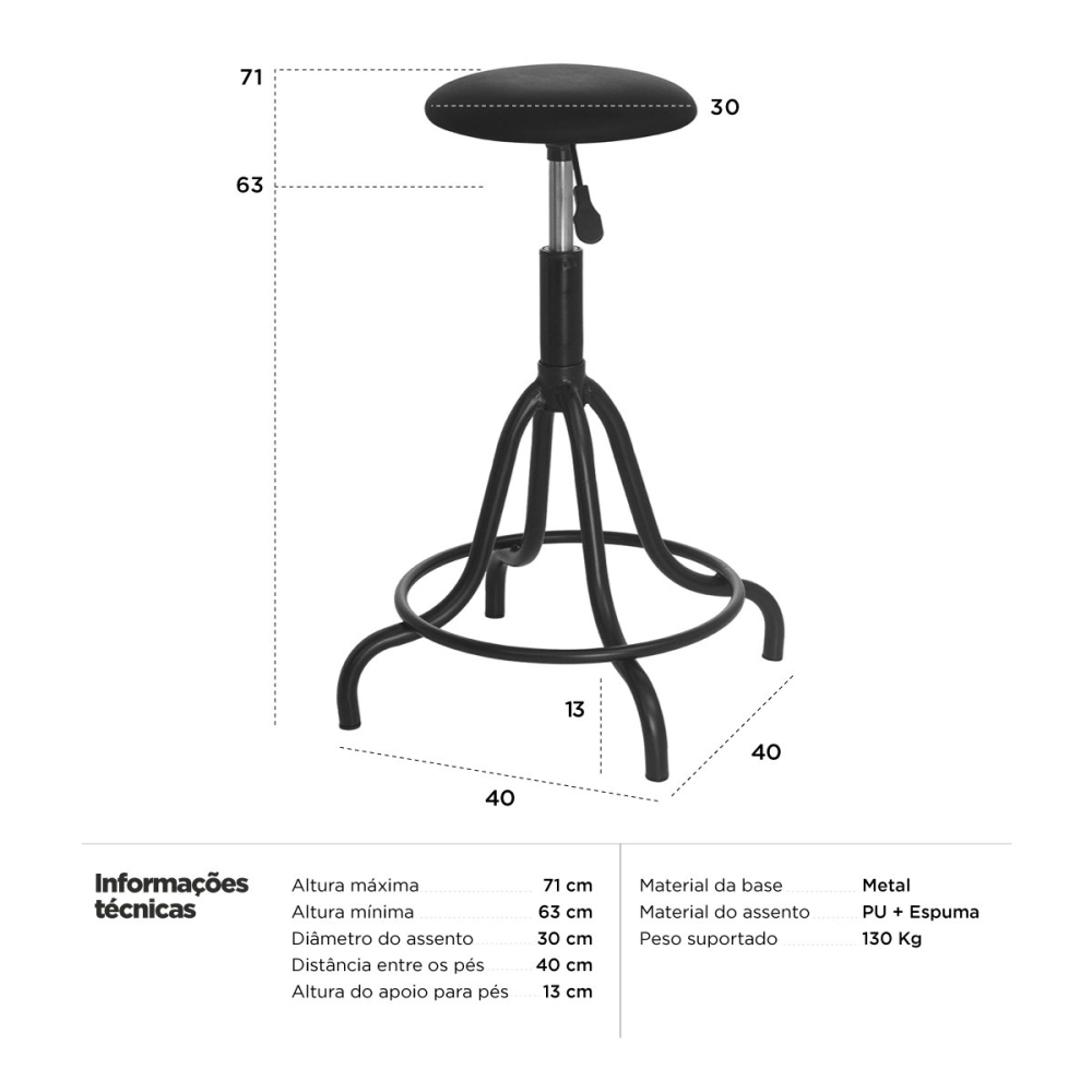 Kit com 2 Banquetas estofadas e giratória para bancada industrial West - Preto Kit com 2 Banquetas estofadas e giratória para bancada industrial West - Preto