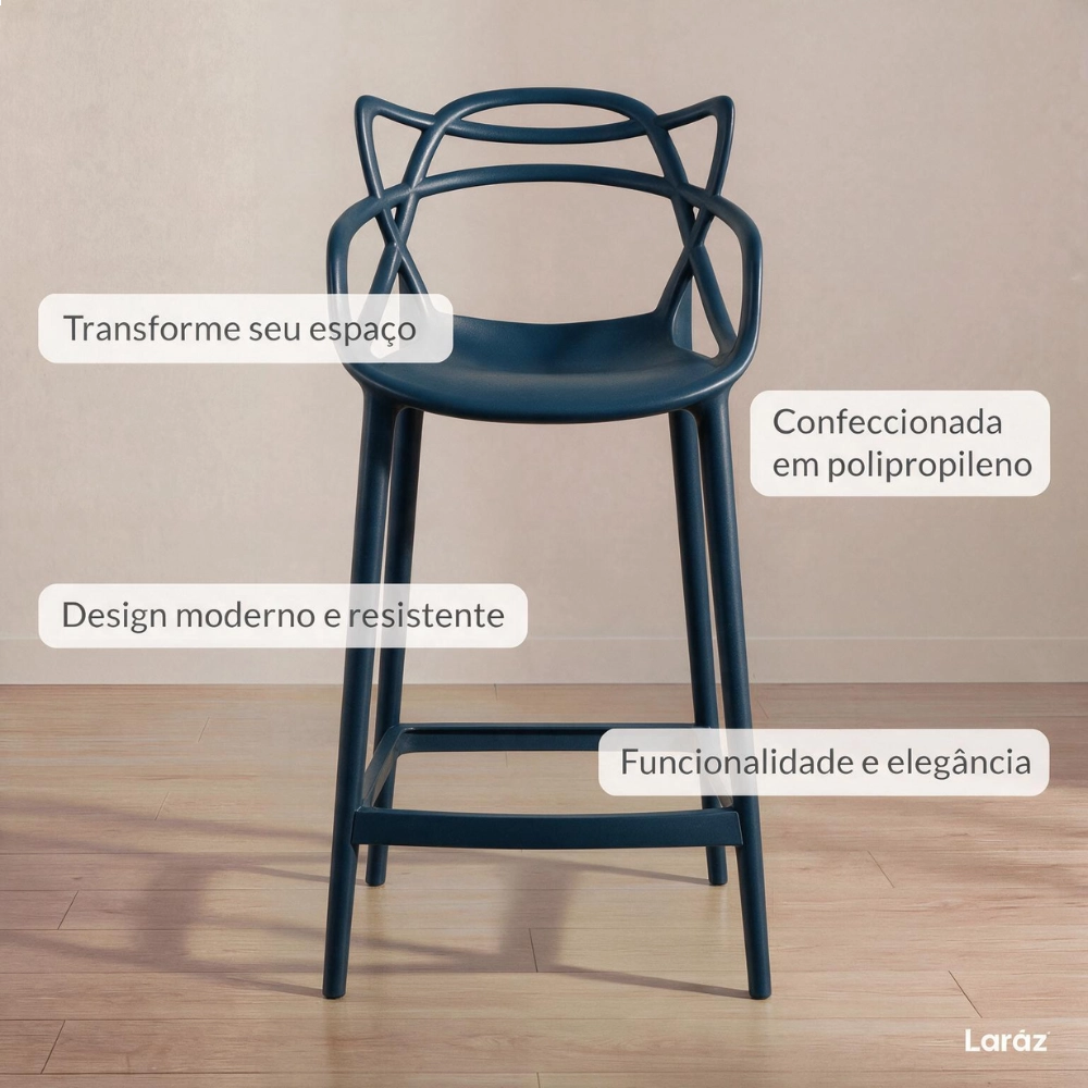 Kit com 2 Banquetas Médias Master Allegra em Polipropileno para Bancada 66 cm - Azul petróleo Kit com 2 Banquetas Médias Master Allegra em Polipropileno para Bancada 66 cm - Azul petróleo