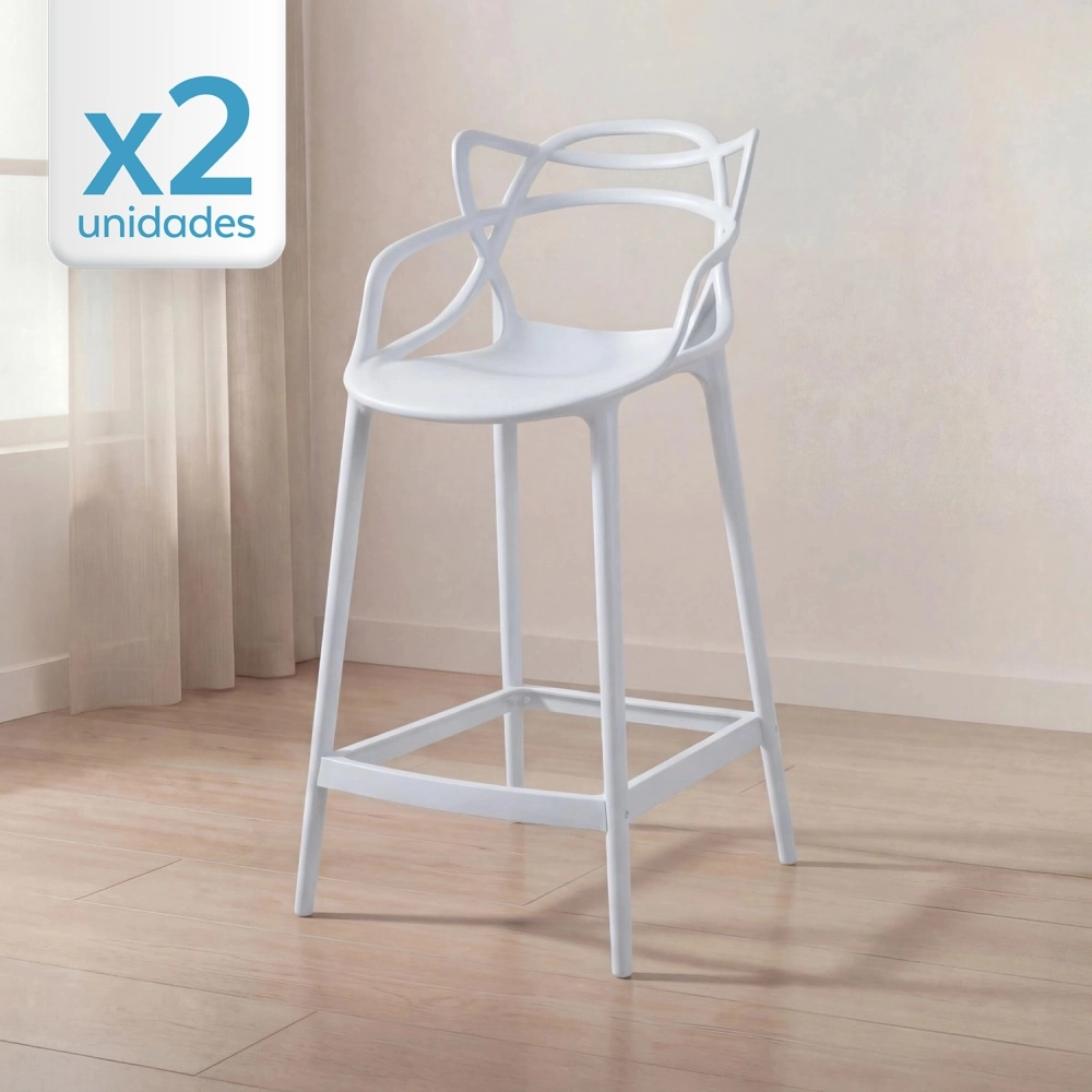 Kit com 2 Banquetas Médias Master Allegra em Polipropileno para Bancada 66 cm - Branco